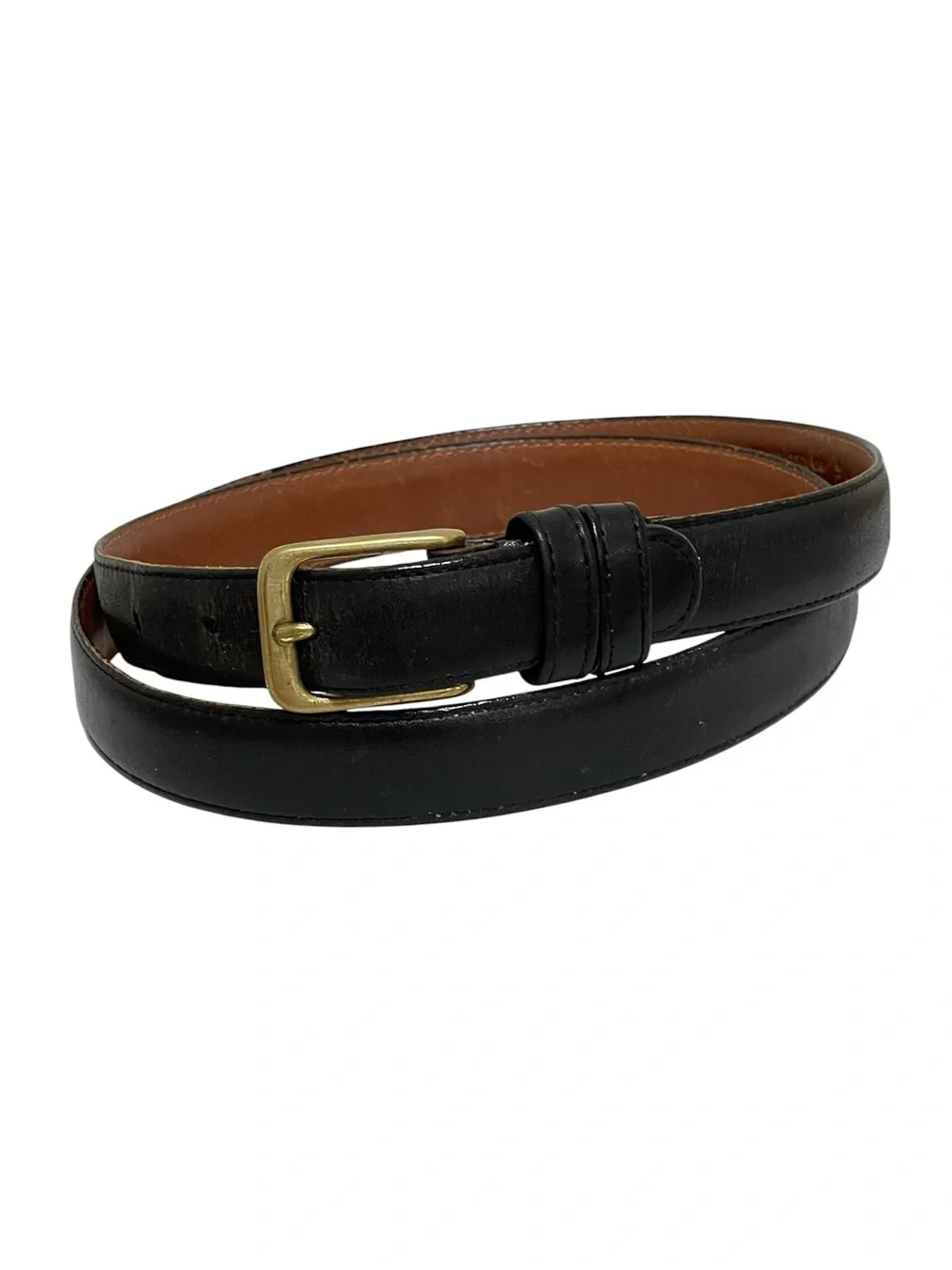 VTG Coach Black Leather Dress Belt Burnished Cowhide Solid Brass Buckle Size 38